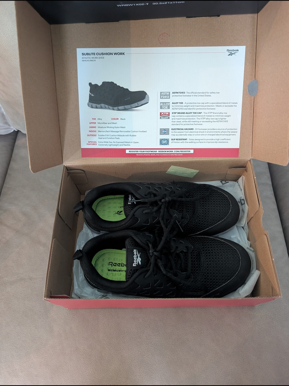 Reebok Women’s Black Athletic Sneakers with Green Insole